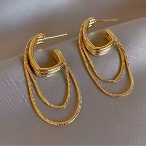 Anthropologie Gold Layered Chain Earrings